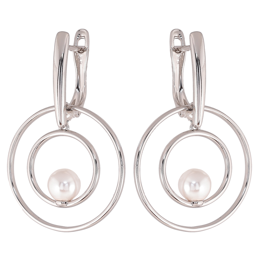 Сережки Xuping колір Родій англійський замок "Кругі підвіски з перлинами" фото №1