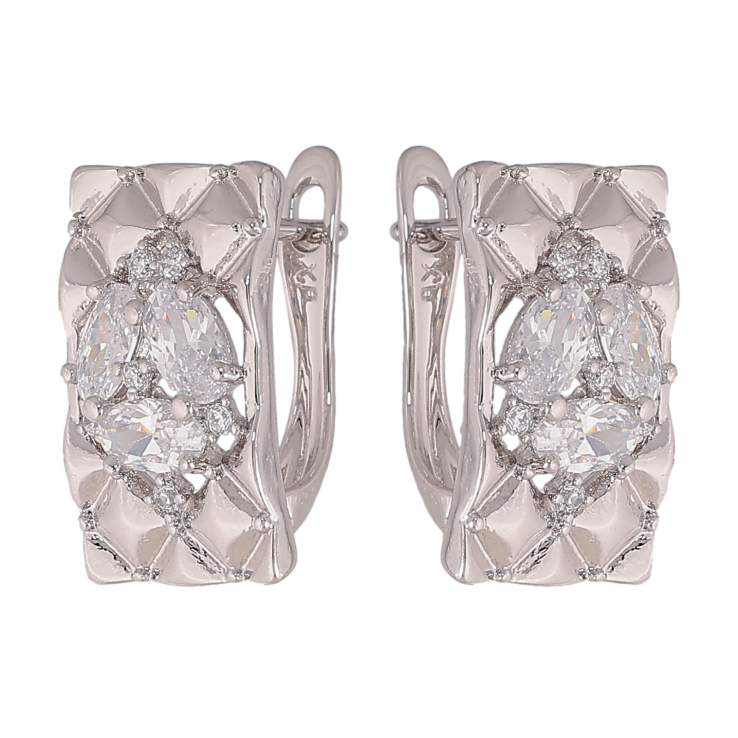 Серьги Xuping цвет Родий английский замок "Узор с кристаллами" фото №23