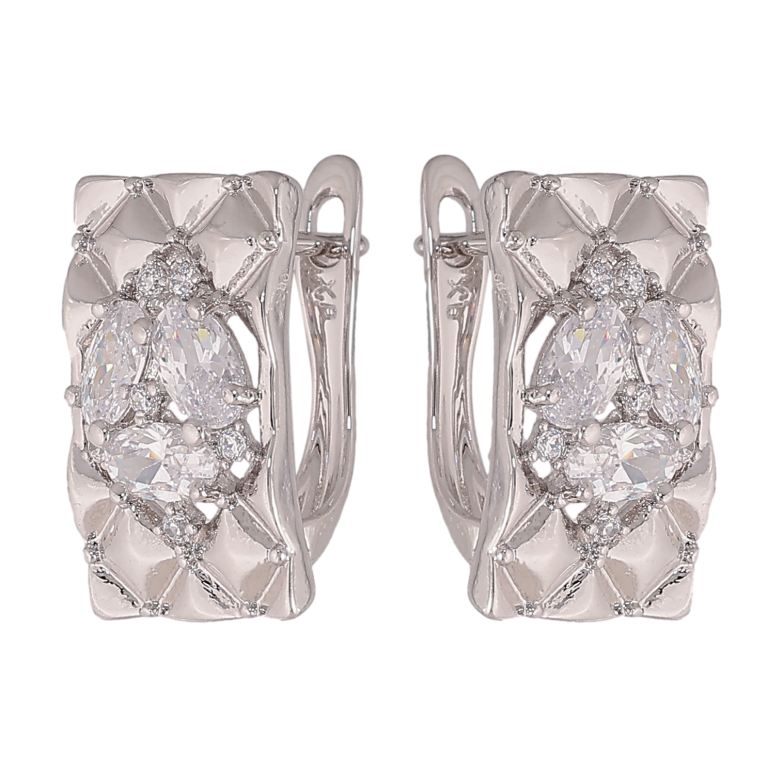 Сережки Xuping колір Родій англійський замок "Візерунок з кристалами" фото №1 Сережки Xuping колір Родій англійський замок "Візерунок з кристалами" фото №1