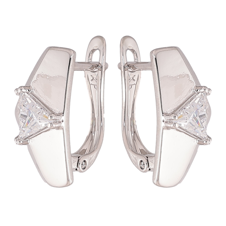 Серьги Xuping цвет Родий английский замок "Узор с кристаллами" фото №1