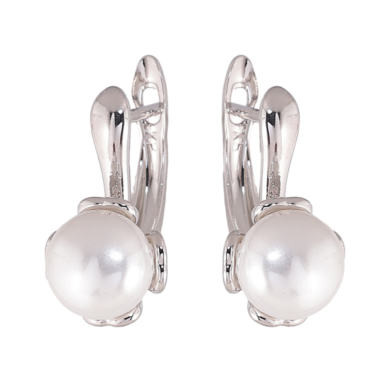 Серьги Xuping цвет Родий английский замок "Жемчужины на дужках" фото №1 Серьги Xuping цвет Родий английский замок "Жемчужины на дужках" фото №1