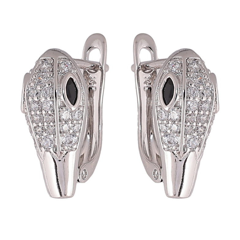 Серьги Xuping цвет Родий английский замок "Инкрустация с черными кристаллами" фото №1