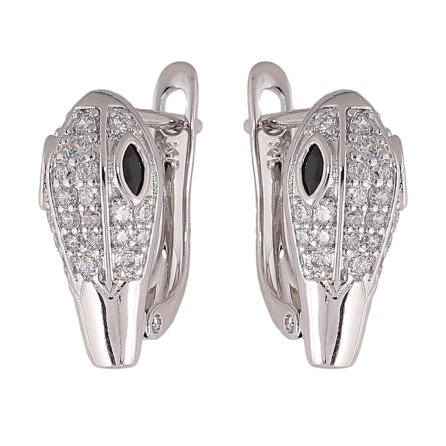 Серьги Xuping цвет Родий английский замок "Инкрустация с черными кристаллами" фото №1