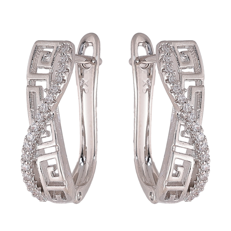 Серьги Xuping цвет Родий английский замок "Греческий узор с дорожкой кристаллов" фото №18