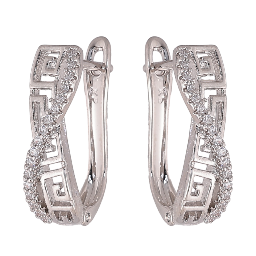 Серьги Xuping цвет Родий английский замок "Греческий узор с дорожкой кристаллов" фото №1