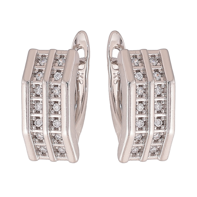 Серьги Xuping цвет Родий английский замок "Узор с кристаллами" фото №1