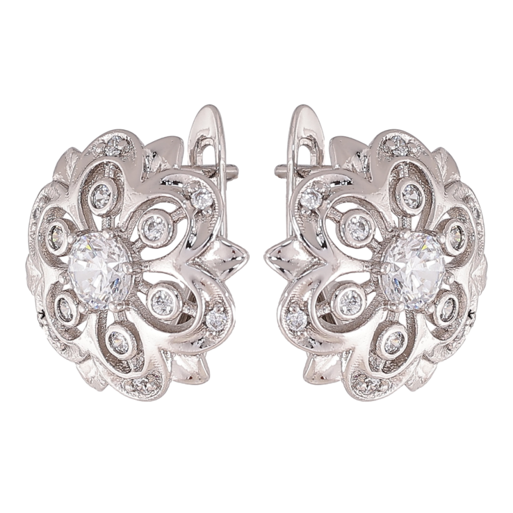 Серьги Xuping цвет Родий английский замок "Цветочки с кристаллами" фото №4