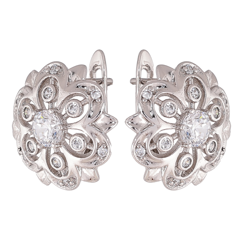 Серьги Xuping цвет Родий английский замок "Цветочки с кристаллами" фото №1 Серьги Xuping цвет Родий английский замок "Цветочки с кристаллами" фото №1