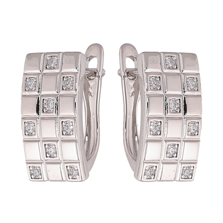 Сережки Xuping колір Родій англійський замок "Шаховий візерунок з кристалами" фото №1 Сережки Xuping колір Родій англійський замок "Шаховий візерунок з кристалами" фото №1