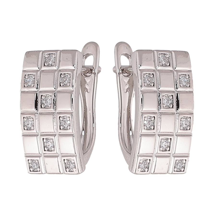 Сережки Xuping колір Родій англійський замок "Шаховий візерунок з кристалами" фото №1 Сережки Xuping колір Родій англійський замок "Шаховий візерунок з кристалами" фото №1