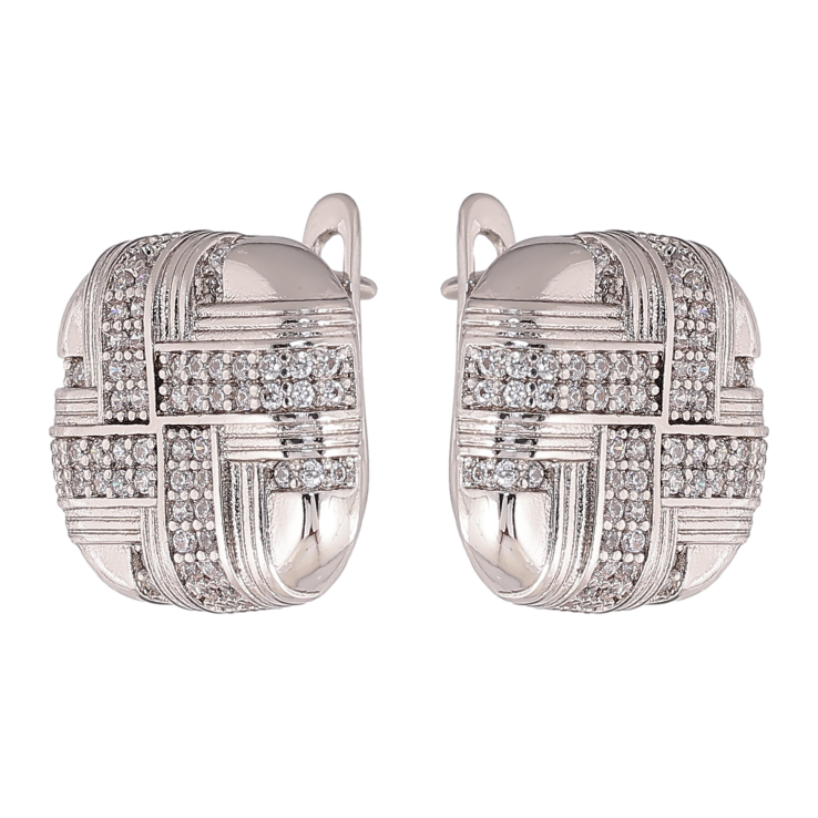 Серьги Xuping цвет Родий английский замок "Узор с кристаллами" фото №12