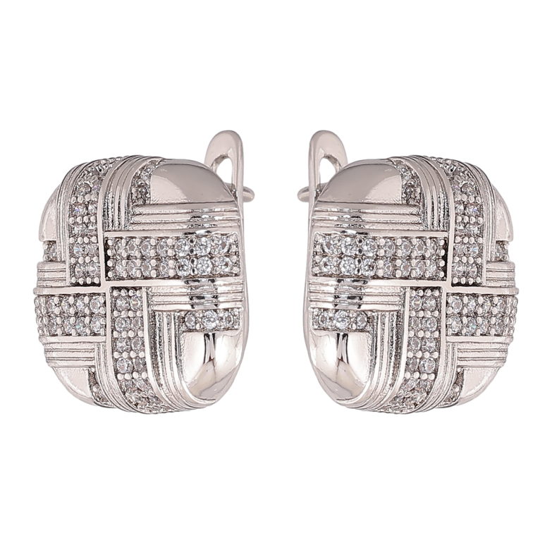 Серьги Xuping цвет Родий английский замок "Узор с кристаллами" фото №1 Серьги Xuping цвет Родий английский замок "Узор с кристаллами" фото №1