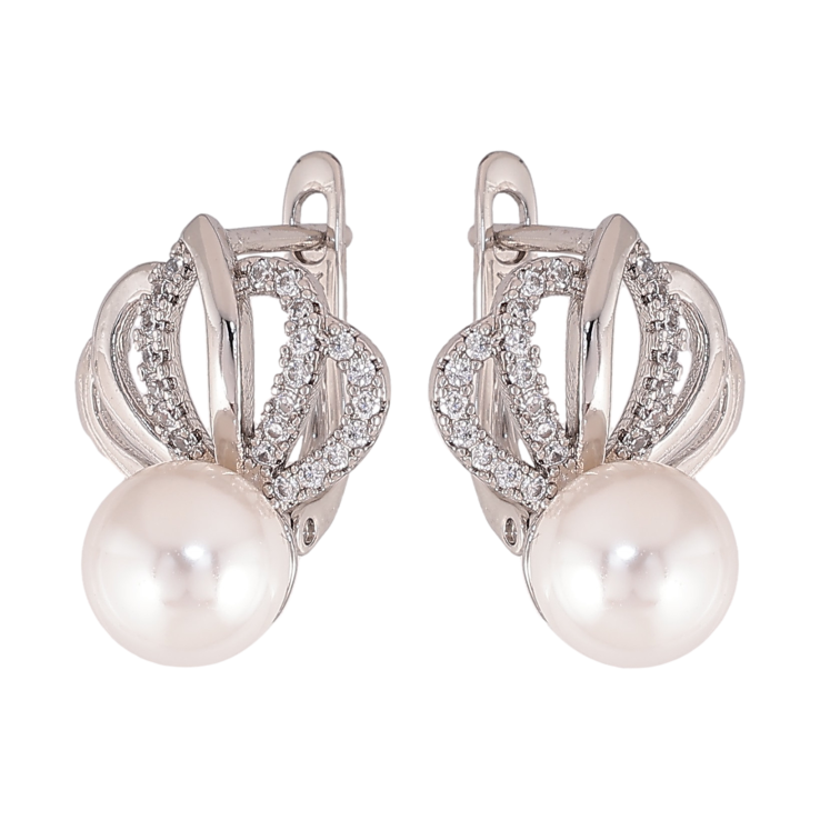 Сережки Xuping колір Родій англійський замок "Візерунок з перлинами" фото №3