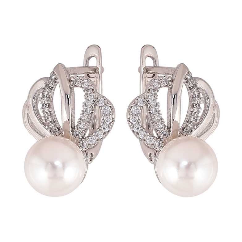 Сережки Xuping колір Родій англійський замок "Візерунок з перлинами" фото №4