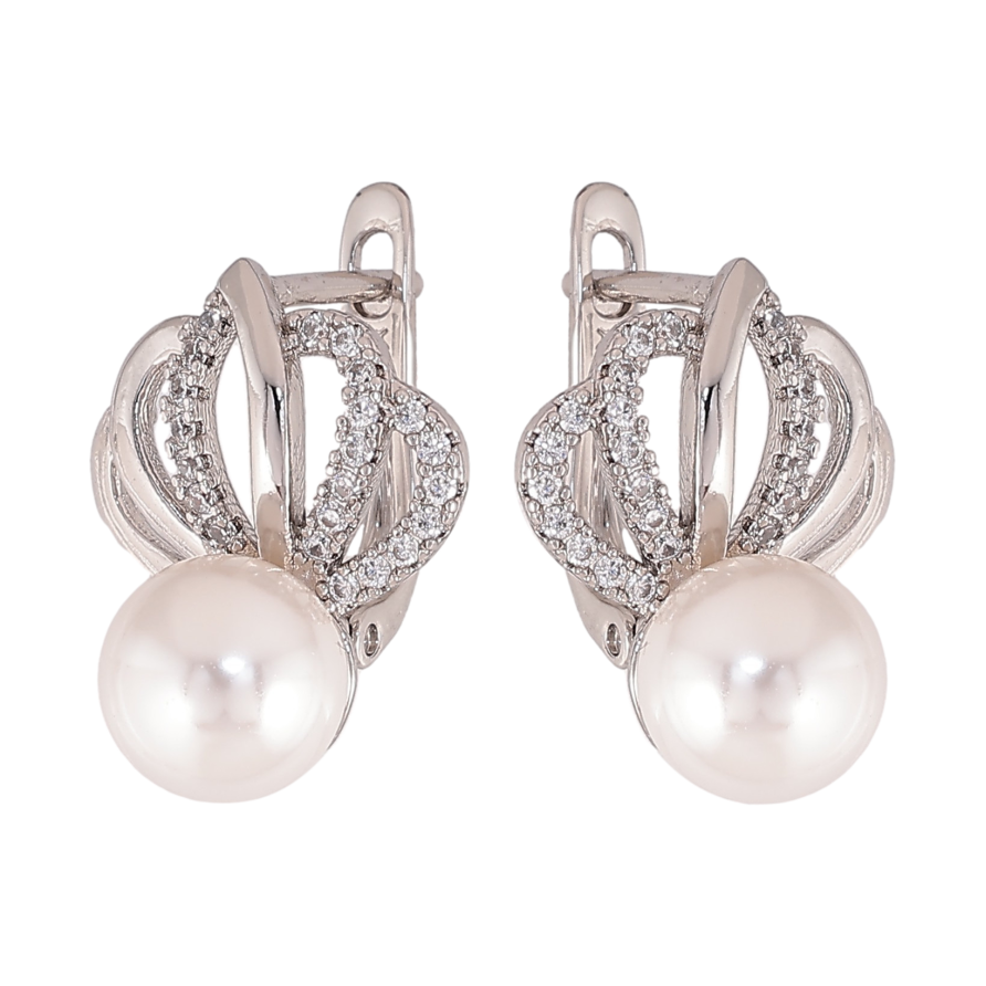 Сережки Xuping колір Родій англійський замок "Візерунок з перлинами" фото №1