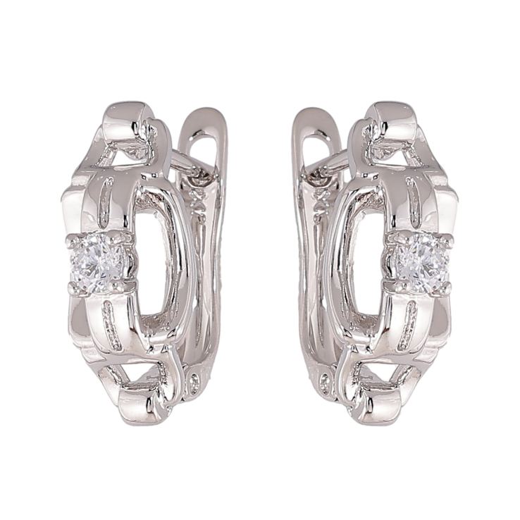 Серьги Xuping цвет Родий английский замок "Узор с кристаллами" фото №22