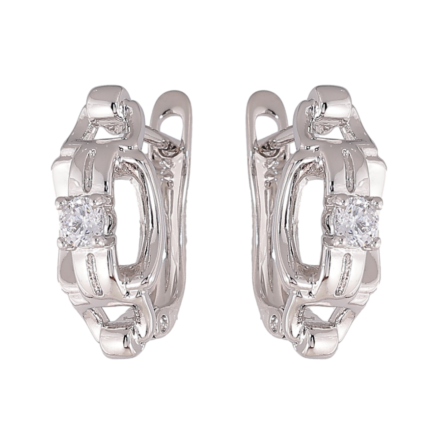 Серьги Xuping цвет Родий английский замок "Узор с кристаллами" фото №1