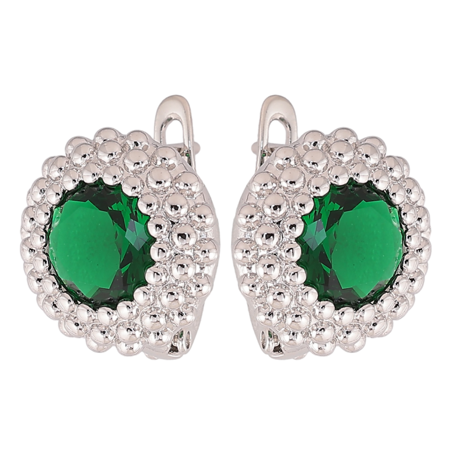Сережки Xuping колір Родій англійський замок "Зелені кристали в декоративній оправі" фото №1