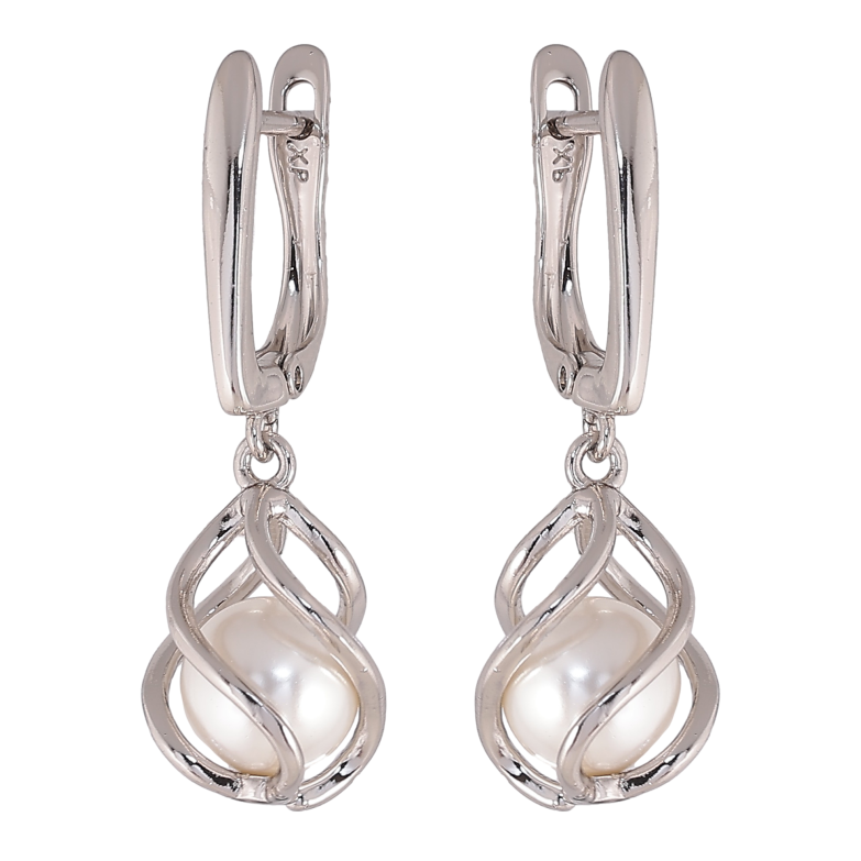 Серьги Xuping цвет Родий английский замок "Жемчужные подвески" фото №6