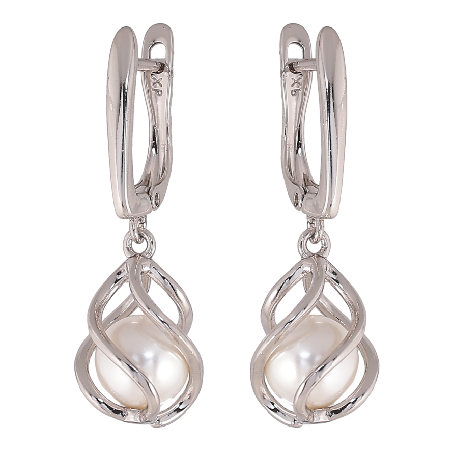 Серьги Xuping цвет Родий английский замок "Жемчужные подвески" фото №1