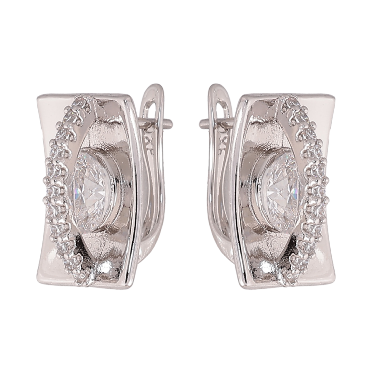 Серьги Xuping цвет Родий английский замок "Узор с кристаллами" фото №16