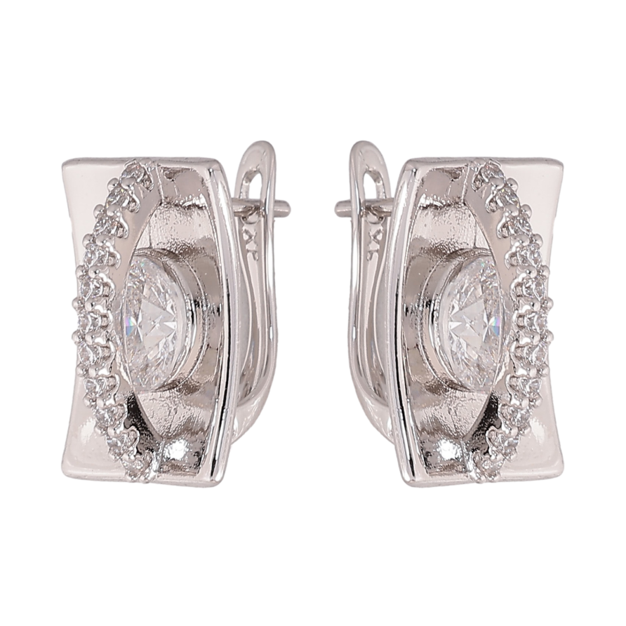 Серьги Xuping цвет Родий английский замок "Узор с кристаллами" фото №1