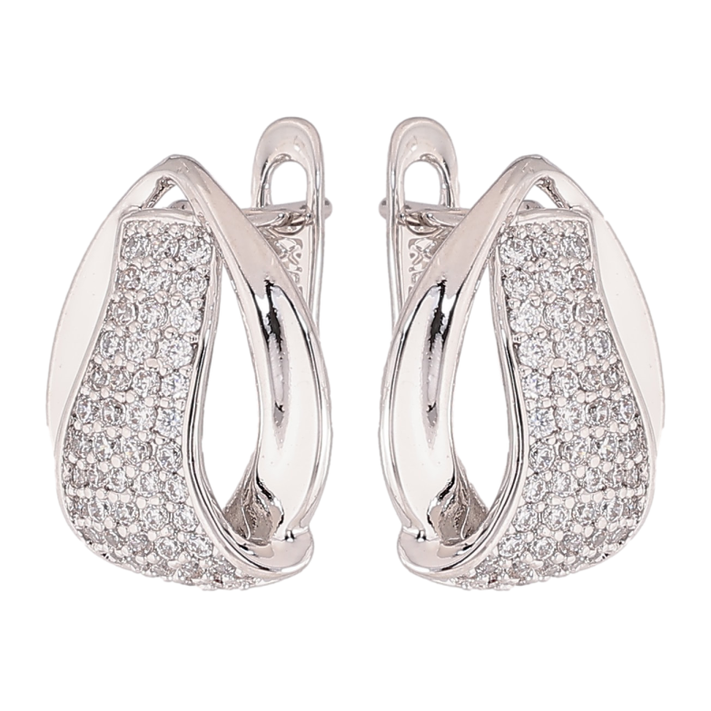 Серьги Xuping цвет Родий английский замок "Узор с кристаллами" фото №1 Серьги Xuping цвет Родий английский замок "Узор с кристаллами" фото №1