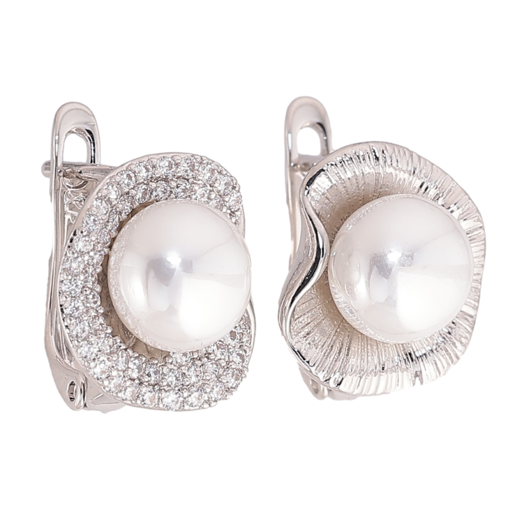 Сережки Xuping колір Родій англійський замок "Асиметричні квіточки з перлинами" фото №21