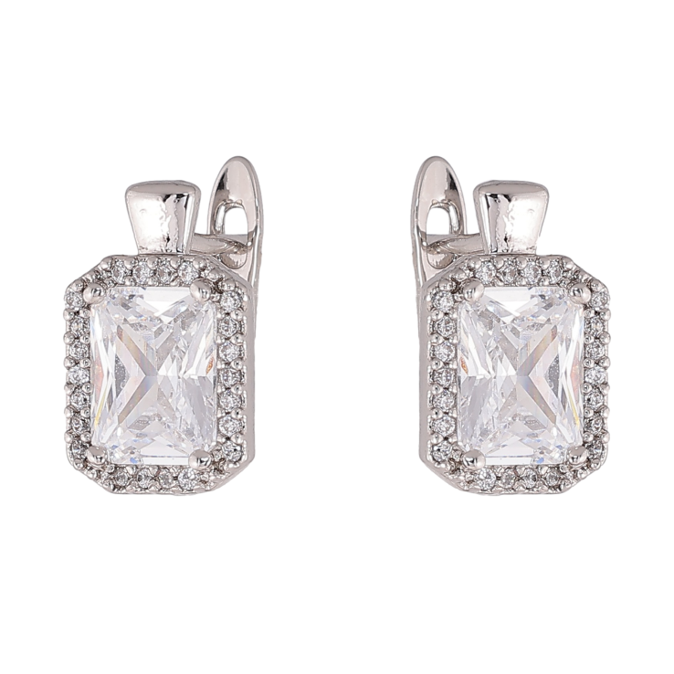 Серьги Xuping цвет Родий английский замок "Кристальный блеск" фото №24