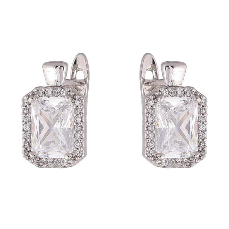 Серьги Xuping цвет Родий английский замок "Кристальный блеск" фото №1 Серьги Xuping цвет Родий английский замок "Кристальный блеск" фото №1