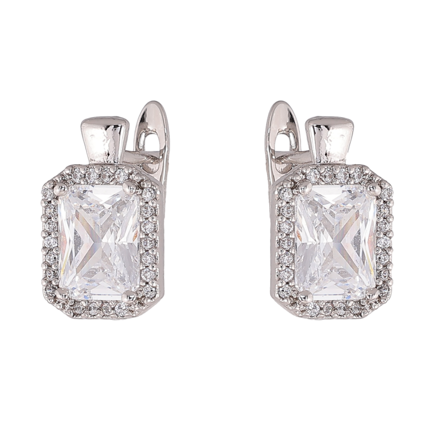 Серьги Xuping цвет Родий английский замок "Кристальный блеск" фото №1 Серьги Xuping цвет Родий английский замок "Кристальный блеск" фото №1