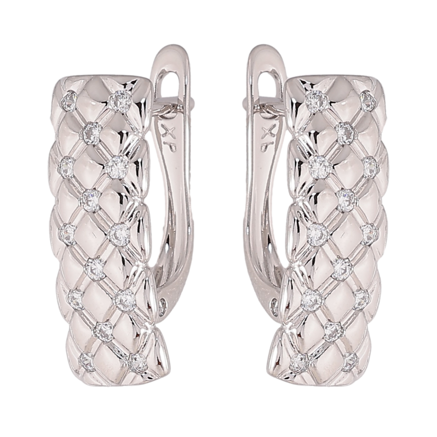 Серьги Xuping цвет Родий английский замок "Узор с кристаллами" фото №1 Серьги Xuping цвет Родий английский замок "Узор с кристаллами" фото №1