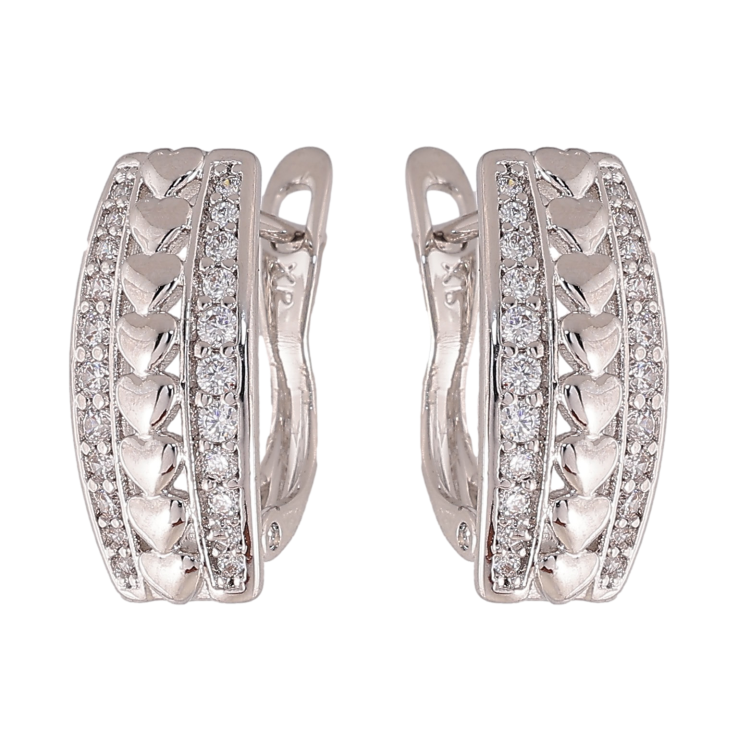 Серьги Xuping цвет Родий английский замок "Узор с кристаллами" фото №15