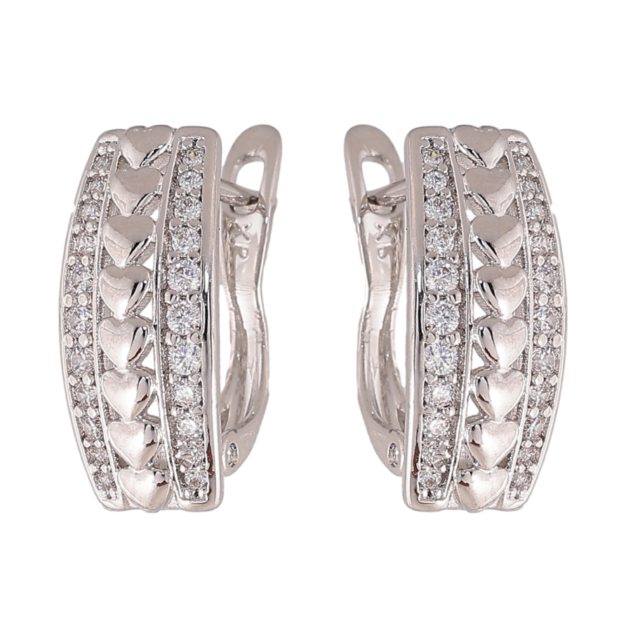 Серьги Xuping цвет Родий английский замок "Узор с кристаллами" фото №1 Серьги Xuping цвет Родий английский замок "Узор с кристаллами" фото №1