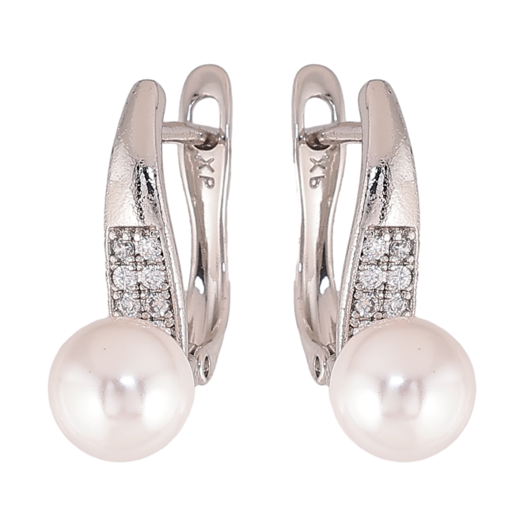 Сережки Xuping колір Родій англійський замок "Візерунок з перлиною" фото №25