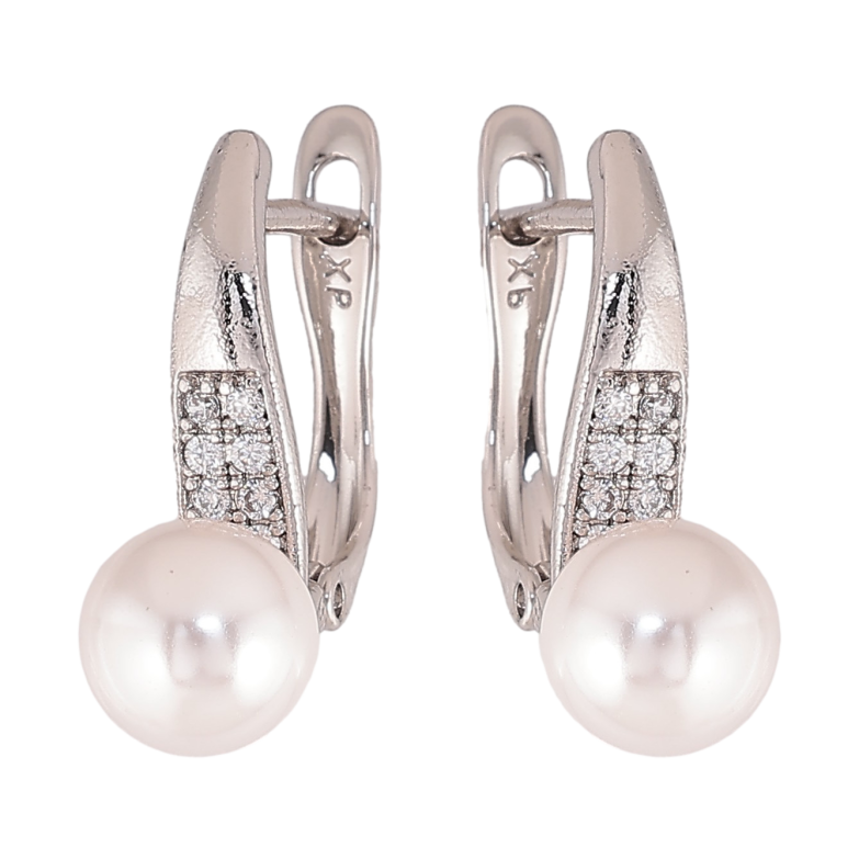 Сережки Xuping колір Родій англійський замок "Візерунок з перлиною" фото №1