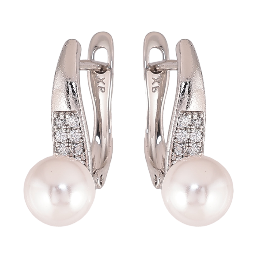 Сережки Xuping колір Родій англійський замок "Візерунок з перлиною" фото №1