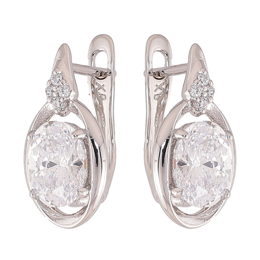 Серьги Xuping цвет Родий английский замок "Узор с кристаллом" фото №1