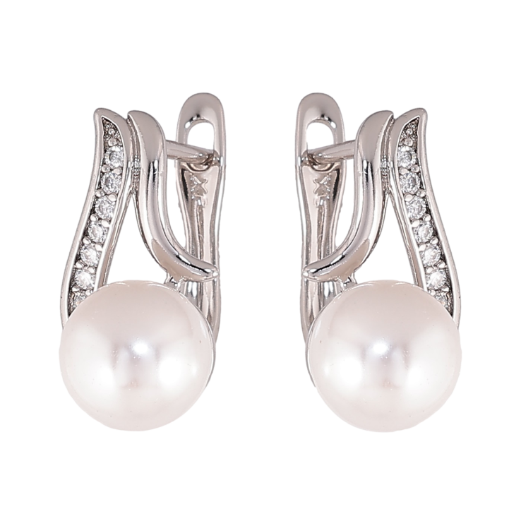 Серьги Xuping цвет Родий английский замок "Узор с жемчужинами" фото №7