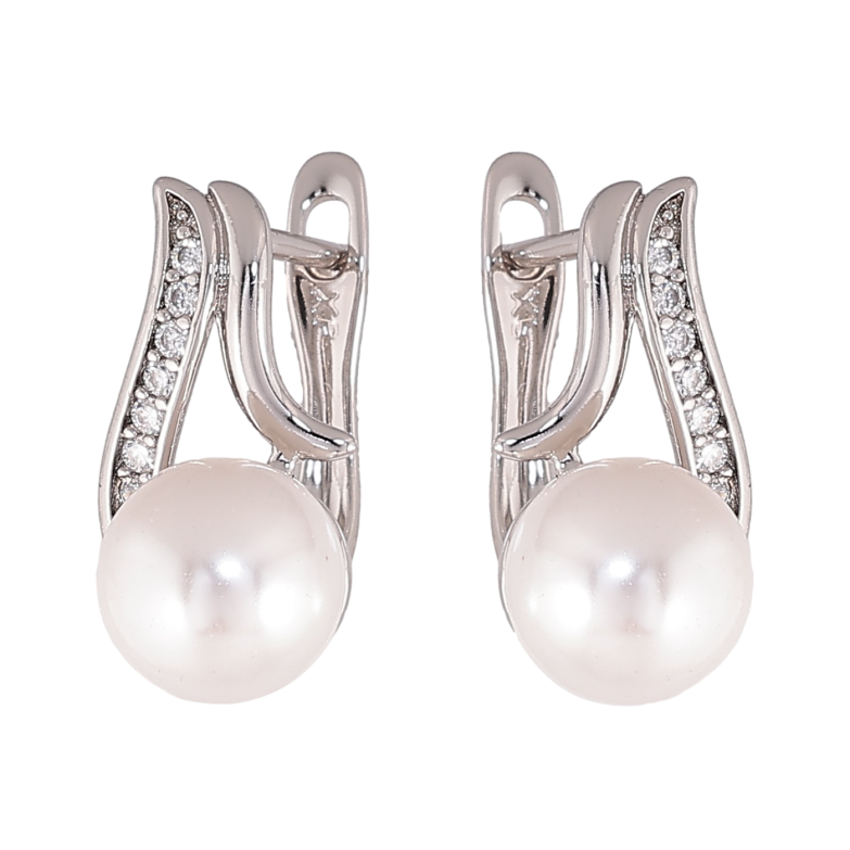 Серьги Xuping цвет Родий английский замок "Узор с жемчужинами" фото №1