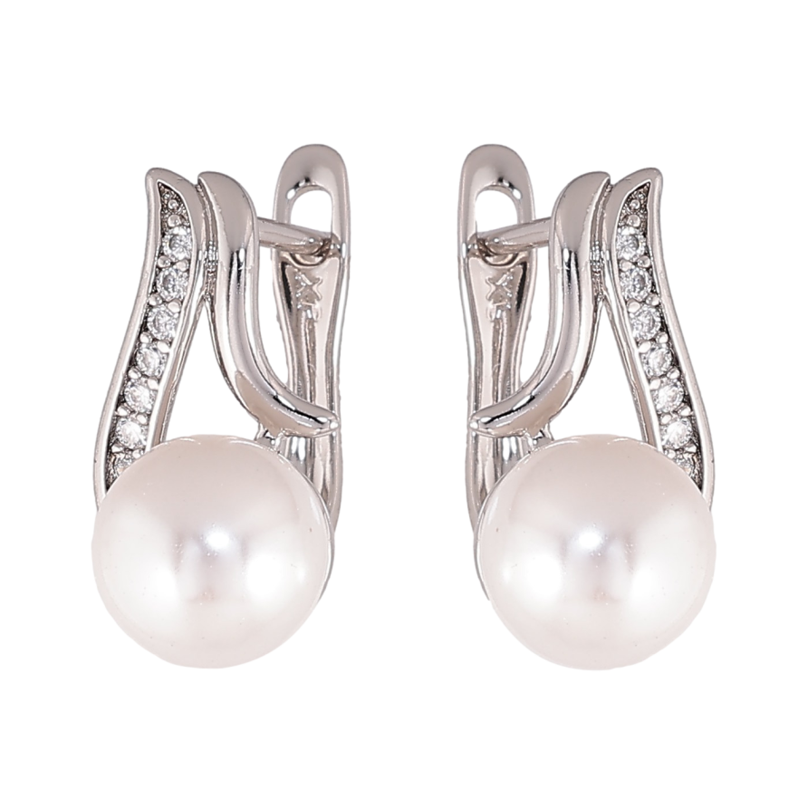 Серьги Xuping цвет Родий английский замок "Узор с жемчужинами" фото №1