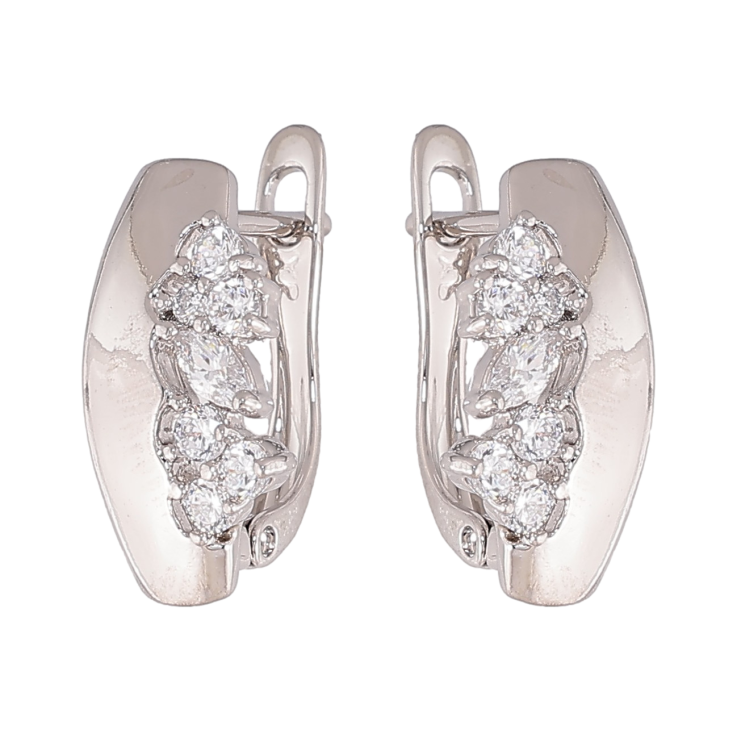 Серьги Xuping цвет Родий английский замок "Узор кристаллами" фото №9