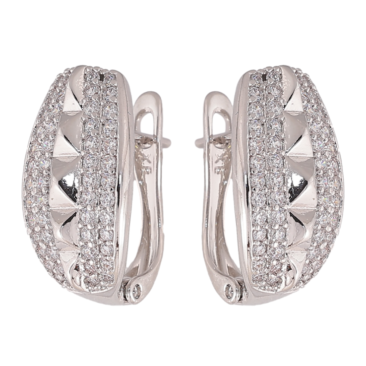 Серьги Xuping цвет Родий английский замок "Узор с кристаллами" фото №19