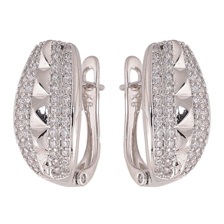 Серьги Xuping цвет Родий английский замок "Узор с кристаллами" фото №1 Серьги Xuping цвет Родий английский замок "Узор с кристаллами" фото №1