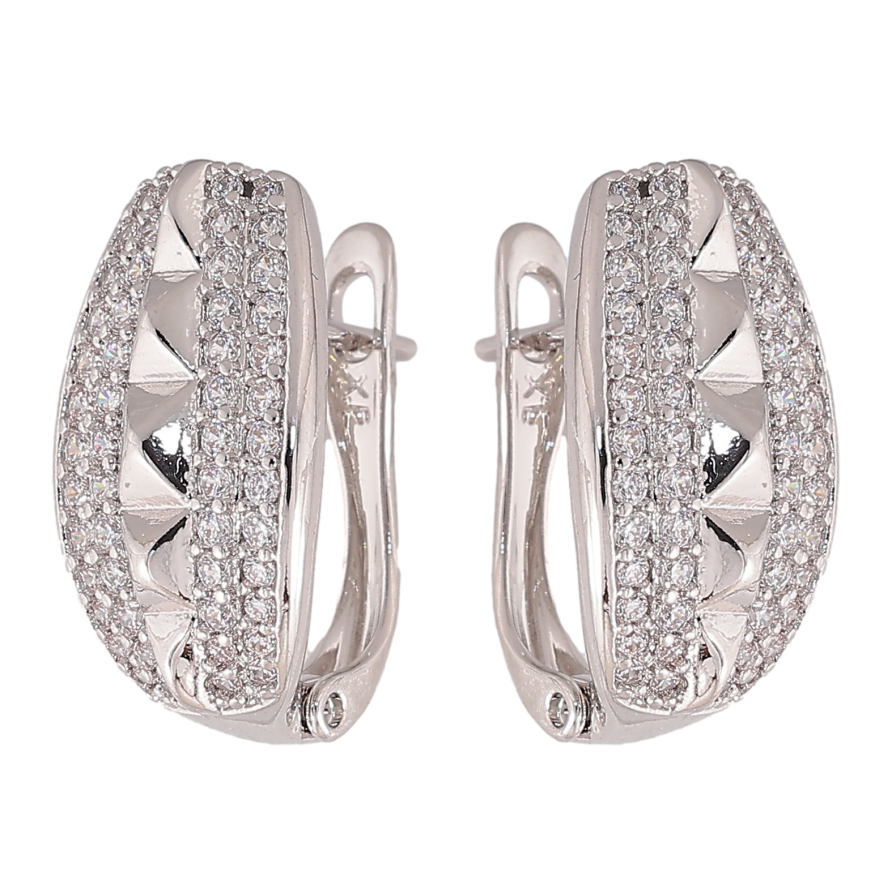 Серьги Xuping цвет Родий английский замок "Узор с кристаллами" фото №1 Серьги Xuping цвет Родий английский замок "Узор с кристаллами" фото №1