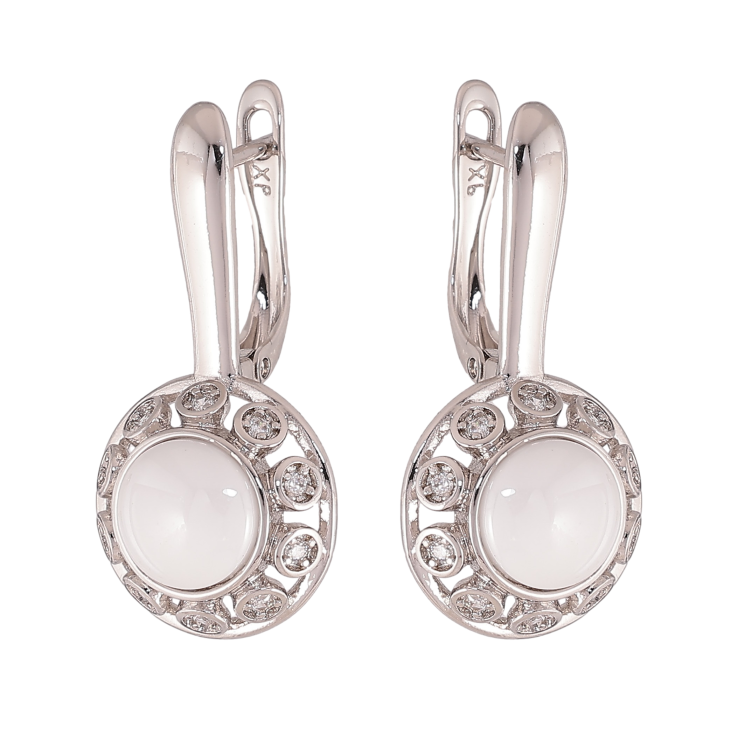 Сережки Xuping колір Родій англійський замок "Візерунок з білою керамікою та кристалами" фото №15