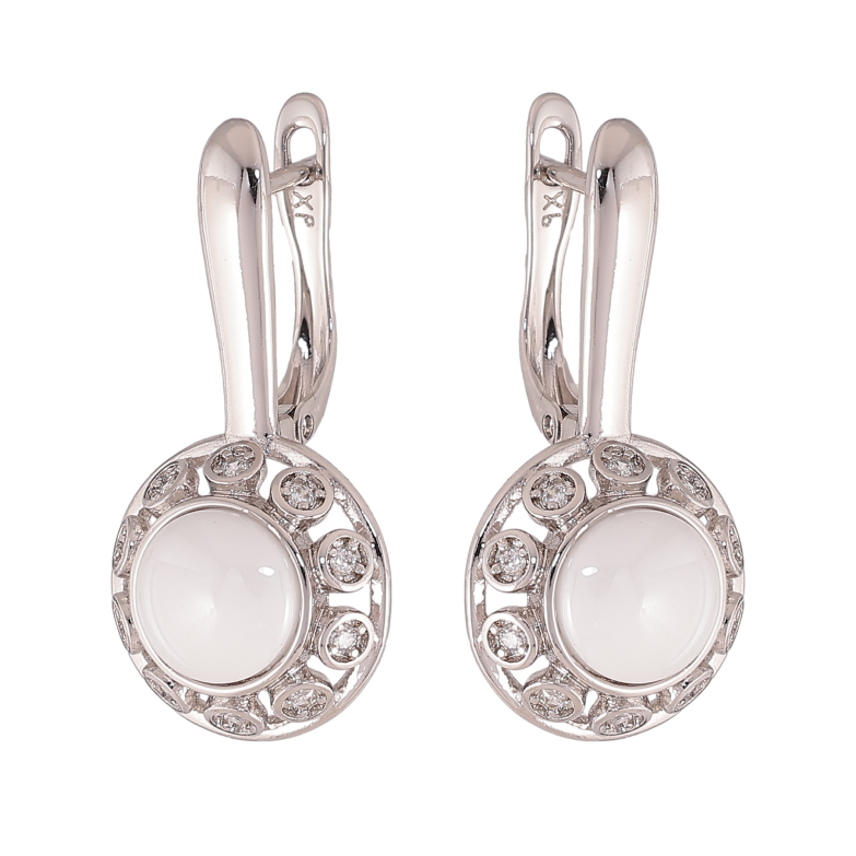 Сережки Xuping колір Родій англійський замок "Візерунок з білою керамікою та кристалами" фото №1