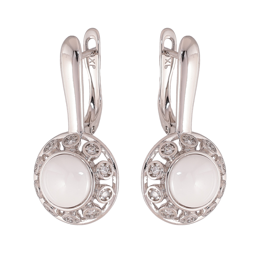 Сережки Xuping колір Родій англійський замок "Візерунок з білою керамікою та кристалами" фото №1 Сережки Xuping колір Родій англійський замок "Візерунок з білою керамікою та кристалами" фото №1