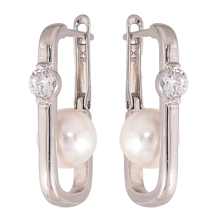 Сережки Xuping колір Родій англійський замок "Візерунок з кристалами та перлинами" фото №1 Сережки Xuping колір Родій англійський замок "Візерунок з кристалами та перлинами" фото №1