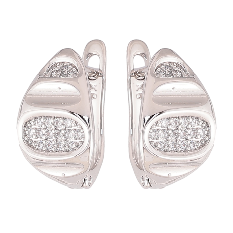 Серьги Xuping цвет Родий английский замок "Узор с кристаллами" фото №3